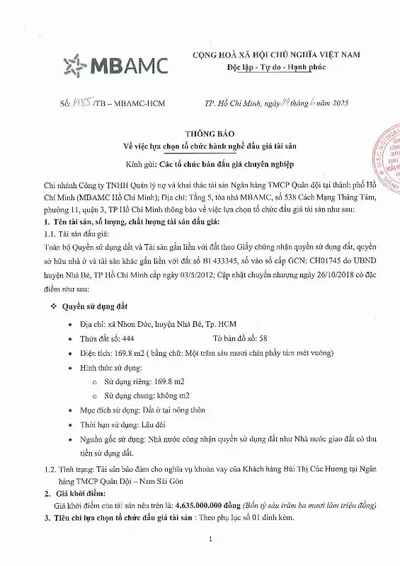 Ảnh chụp văn bản thông báo, trang 1