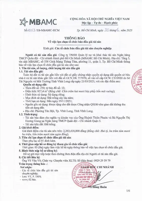 Ảnh chụp văn bản thông báo, trang 1