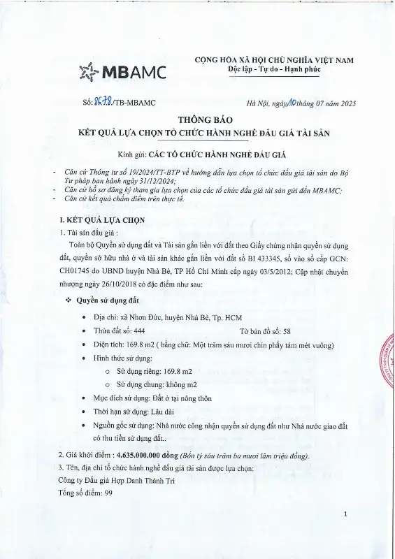 Ảnh chụp văn bản thông báo, trang 1