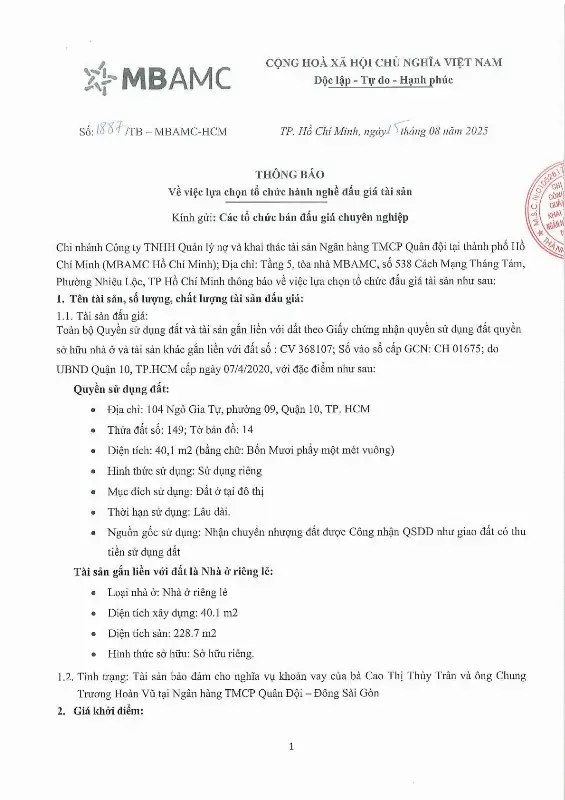 Ảnh chụp văn bản thông báo, trang 1