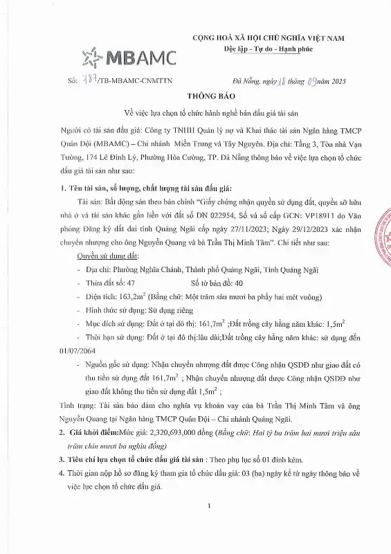 Ảnh chụp văn bản thông báo, trang 1