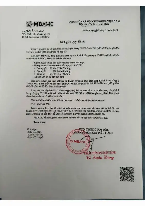 Ảnh chụp văn bản thông báo, trang 1