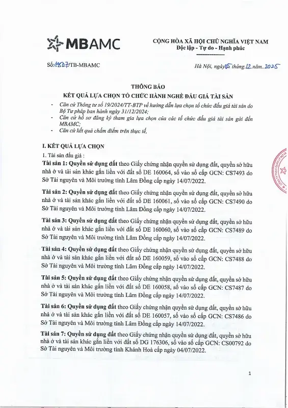 Ảnh chụp văn bản thông báo, trang 1