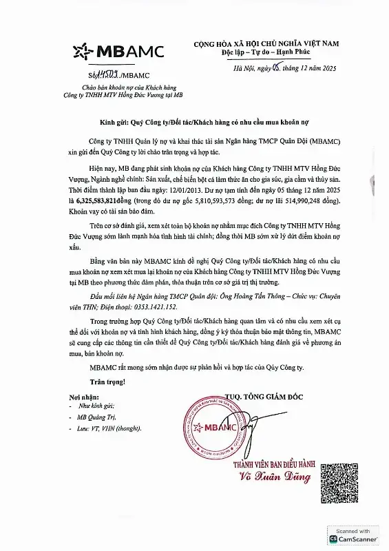 Ảnh chụp văn bản thông báo, trang 1