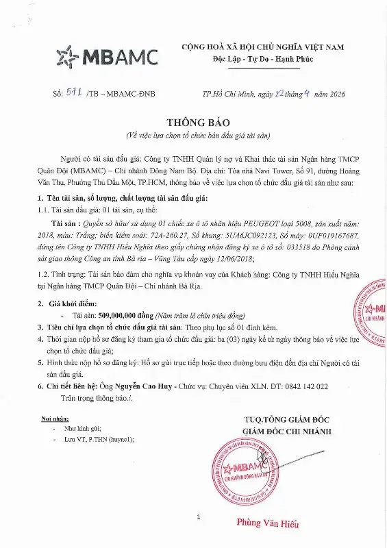 Ảnh chụp văn bản thông báo, trang 1