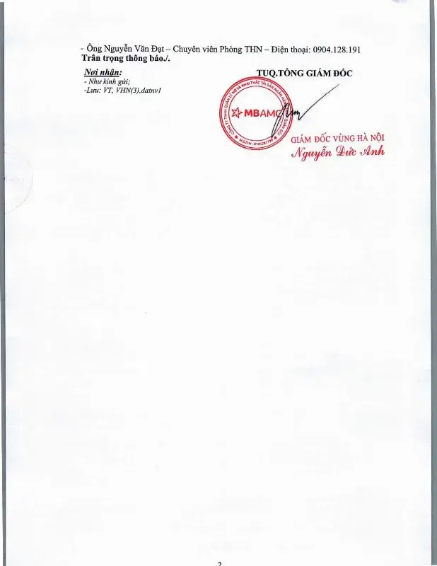 Ảnh chụp văn bản thông báo, trang 2