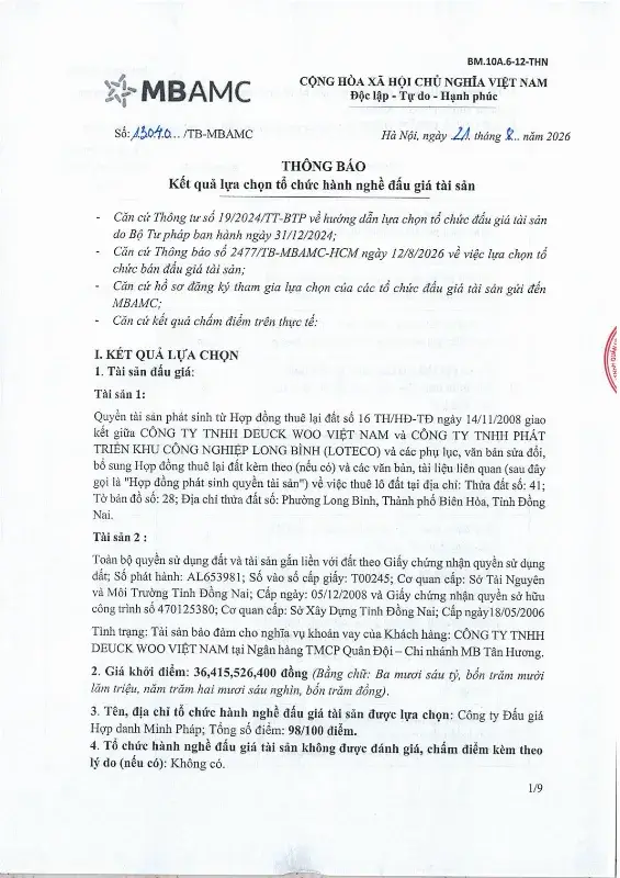 Ảnh chụp văn bản thông báo, trang 1