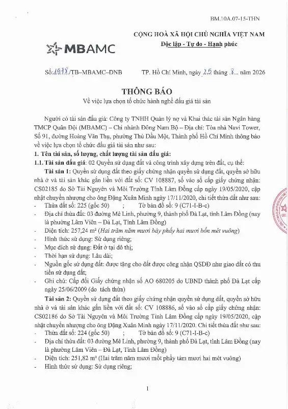 Ảnh chụp văn bản thông báo, trang 1