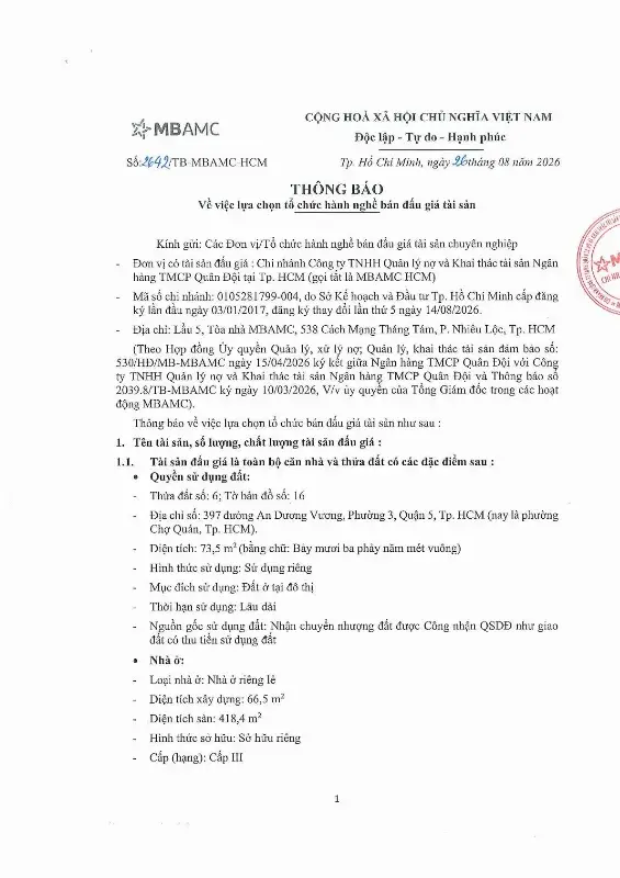 Ảnh chụp văn bản thông báo, trang 1