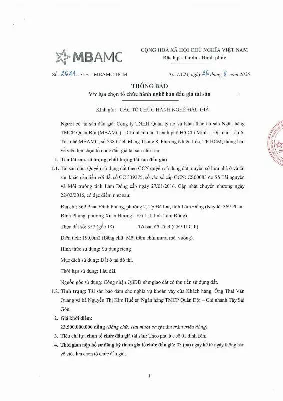 Ảnh chụp văn bản thông báo, trang 1