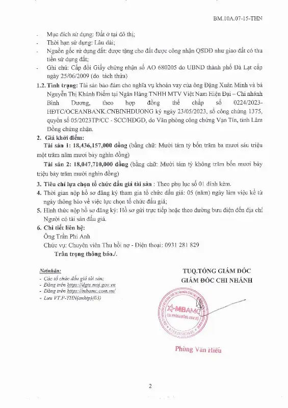 Ảnh chụp văn bản thông báo, trang 2