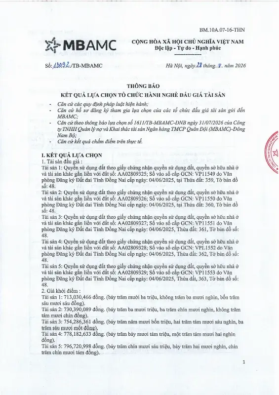 Ảnh chụp văn bản thông báo, trang 1