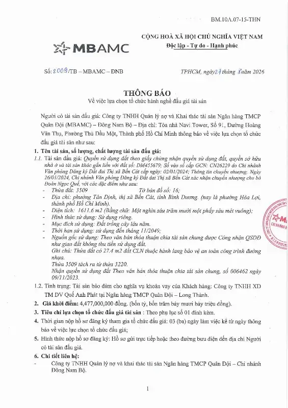 Ảnh chụp văn bản thông báo, trang 1