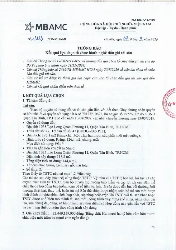 Ảnh chụp văn bản thông báo, trang 1